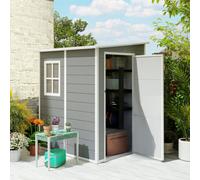 Outsunny Lean To Garden Shed 4'x5' Plastic Tool Storage House W/ Lockable Door