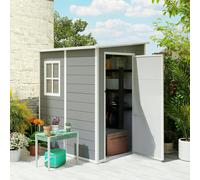 Outsunny Lean to Garden Shed 4'x5' Plastic Tool Storage House w/ Lockable Door, Grey