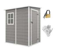 Outsunny Lean to Garden Shed 4'x5' Plastic Tool Storage House w/ Lockable Door | TJ Hughes Grey