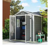 Outsunny Garden Shed 6'x4.5' Plastic Tool Storage House w/ Lockable Double Doors, Grey
