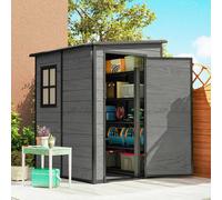 Outsunny Lean to Garden Shed, Plastic Tool Storage House w/ Lockable Door - 122W x 149D x 192H cm - Wood-effect - Aluminium alloy, polypropylene