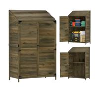 Outsunny Lean-to Small Shed, Tall Wooden Garden Shed with Slatted Bottom, Magnetic Doors, Double Shelves, Outdoor Tool Log Store, 103.5 x 59 x 174.5 cm, Olive Brown Brown
