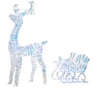 Outsunny Lighted Christmas Reindeer with Sleigh, Outdoor Yard Reindeer with 170 Warm White LED Lights, Holiday Decor with Stakes, Waterproof, Silver