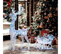 Outsunny Lighted Christmas Reindeer with Sleigh, Waterproof Holiday Decor