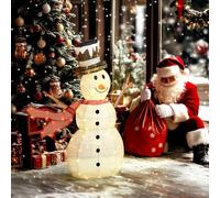 Outsunny 3FT Lighted Christmas Snowman, Waterproof Light up Yard Xmas Decor with 78 Warm-White LED Lights for Indoor Outdoor Garden, White