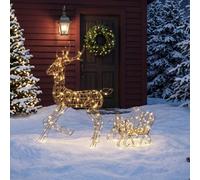 Outsunny Lighted Reindeer And Sleigh Set, Outdoor Christmas Decoration