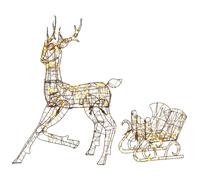 Outsunny Lighted Reindeer and Sleigh Set, Outdoor Christmas Decoration