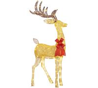 OUTSUNNY Lighted Reindeer Christmas Decoration w/ Stakes Zip Ties Gold Tone Outsunny Gold