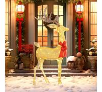 Outsunny Lighted Reindeer Christmas Decoration, Light Up Christmas Deer with 137 LED Lights for Indoor, Outdoor, Garden, Lawn, Gold Tone