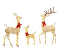 Outsunny Lighted Reindeer Christmas Decorations Outdoor, 3-Piece Light Up Deer Family Set of 3 with 283 LED Lights for Indoor, Lawn, Garden, Gold Tone Aosom UK