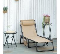 Outsunny Lounger Folding Reclining Camping Bed 5-Position Adjustable In Beige Beige
