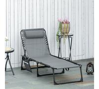Outsunny Portable Sun Lounger w/ 5-position Adjustable Backrest - Grey, Grey