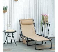 Outsunny Lounger Folding Reclining Camping Bed 5-position Adjustable Beige
