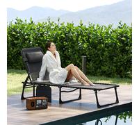 Lounger Folding Reclining Camping Bed 5-position Adjustable Black