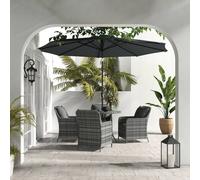 OUTSUNNY Luxury Rattan Garden Dining Set W/ Parasol, Cushions in Mid Grey Outsunny Mid Grey