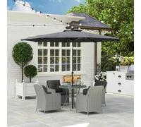 Outsunny Luxury Rattan Garden Dining Set W/ Parasol, Cushions, Mixed Grey