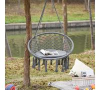 Outsunny Macrame Hanging Chair Swing Hammock For Indoor And Outdoor Use In Grey Grey