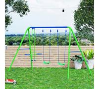 Outsunny Kids Swing Set, Metal Garden Swing Set with 2 Seats, Glider, Heavy Duty A-Frame, Outdoor Children Playground for 3+ Years Old, Green