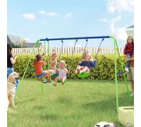 OUTSUNNY Metal 2 Swings & Seesaw Set Height Adjustable Outdoor Play Set in Green Outsunny Green