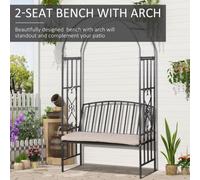 Outsunny Metal Bench W/Arch, 114L cm-Grey