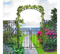 Outsunny Garden Decorative Metal Arch with Gate - Black, Black