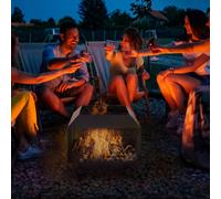 Outsunny Metal Firepit Patio Heater Brazier Garden Square Stove Log Burner In Black Black