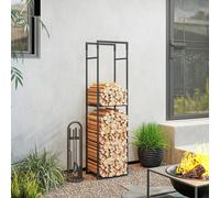 Outsunny Metal Firewood Log Holder, Firewood Rack with Adjustable Shelf