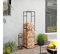 Outsunny Metal Firewood Log Holder, Firewood Rack With Adjustable Shelf