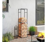 Outsunny Metal Firewood Log Holder, Firewood Rack With Adjustable Shelf In Black Black