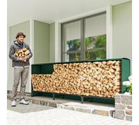Outsunny Firewood Rack with Waterproof Cover, Heavy Duty Metal Log Store Indoors, Log Storage Holder for Outdoor Indoor Fireplace, 300 x 36 x 99 cm, Dark Green