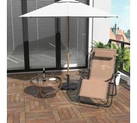 Outsunny Metal Frame Zero Gravity Lounger w/ Head Pillow for Patio Decking Black - Beige - Steel Frame, Texteline - 90cm x 65cm x 110cm
