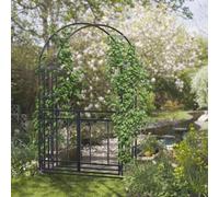 Outsunny Metal Garden Arch With Double Gate, Garden Arbor Climbing Plants In Dark Grey Dark Grey