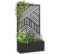Outsunny Metal Garden Bed for Garden with Trellis, Raised Garden Bed with Privacy Screen, Geometric Slatted Cut-Out Trellis Planter Box for Climbing Plants, Flowers, Vegetables, Black