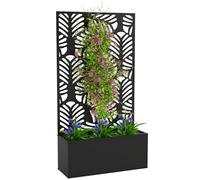 Outsunny Metal Garden Bed for Garden with Trellis, Wall Mounted or Freestanding Raised Planter with Privacy Screen, Monstera Leaves Cut-Out Trellis Planter for Climbing Plants, Flowers, Vegetables