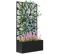 Outsunny Metal Garden Bed with Trellis, Large Leaves Cut-out