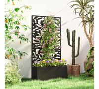 Outsunny Metal Garden Bed with Trellis, Wall Mounted or Freestanding Raised Planter with Privacy Panel, Outdoor Privacy Screen with Planter Box for Climbing Plants, Flowers, Vegetables, Black