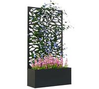 Outsunny Metal Garden Bed with Trellis, Small Leaves Cut-out