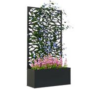 Outsunny Metal Garden Bed with Trellis, Small Leaves Cut-out | Freestanding Raised Planter, Privacy Screen Panel, Planter Box, Climbing Plants Flowers Vegetables