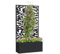 Outsunny Metal Garden Bed with Trellis, Solid Leaves Cut-out