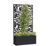 Outsunny Metal Garden Bed with Trellis, Solid Leaves Cut-out | Wall Mounted or Freestanding Raised Planter, Privacy Screen Panel, Planter Box, Climbing Plants Flowers Vegetables