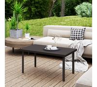 OUTSUNNY Metal Garden Coffee Table with Woodgrain Tabletop, Brown Outsunny Brown