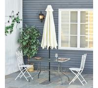 OUTSUNNY Garden Dining Table Glass Top Metal Frame with Parasol Hole in Dark Grey Outsunny Dark Grey