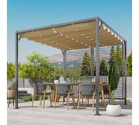 Outsunny Metal Pergola Patio Sun Shelter Grape Tent Retractable Canopy UV Cut, Beige