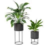 Outsunny Metal Plant Pots for Indoor Outdoor, 2 Pcs Stackable Flower Planters with Hollow Design, for Garden Home Balcony Railing Fence, Black