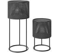 Outsunny Metal Plant Pots Set of 2 with Hollow Design Flower Planters for Garden Balcony Black