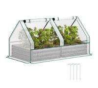 Outsunny Metal Planter Box with Cover, Raised Garden Bed with Greenhouse, for Herbs and Vegetables, White and Dark Grey