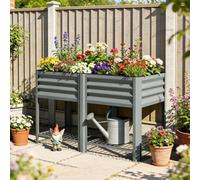 Outsunny Metal Raised Garden Bed with Storage Shelf, Planter Box with Legs | Elevated Design, Bed Liner, Gloves, Raised Planter for Vegetables Flowers Herbs, Outdoor
