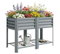 Outsunny Metal Raised Garden Bed with Storage Shelf, Elevated Planter Box with Legs, Bed Liner, Gloves, Raised Planter for Vegetables Flowers Herbs Outdoor