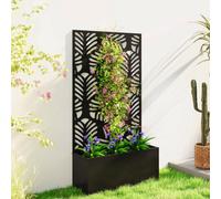 Outsunny Metal Raised Garden Bed with Trellis, Outdoor Elevated Planter Box, Black