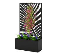 Outsunny Metal Raised Garden Bed With Trellis, Outdoor Elevated Planter Box In Black Black
